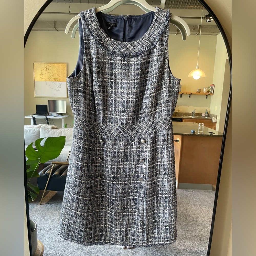 Talbots Sheath Dres Blue Tweed Sleeveless